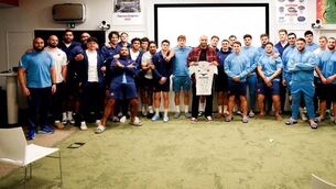 <p>Thierry Henry with the French rugby squad. Pic: France Rugby / X</p>