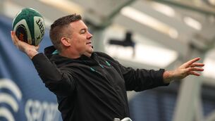 <p>SPOOKY: National Scrum Coach John Fogarty during an Ireland training session. Pic: ©INPHO/Ben Brady</p>