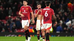 <p>Manchester United’s Harry Maguire (left) and Manuel Ugarte (centre) are doubtful for the trip to Spain (PA)</p>