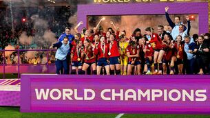 <p>BRITAIN-BOUND?: Spain players and staff members celebrate winning the FIFA Women's World Cup final match at Stadium Australia, Sydney. Picture date: Sunday August 20, 2023.</p>