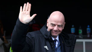 <p>MONEY MAN: FIFA President Gianni Infantino arrives for the Clearer Water Irish Cup, quarter final, at Seaview Stadium, Belfast. Pic: Peter Morrison/PA Wire</p>