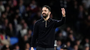 <p>Manchester United manager Ruben Amorim gestures saw his side held by Real Sociedad (Bradley Collyer/PA)</p>