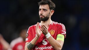 <p>Manchester United's Bruno Fernandes after the UEFA Europa League Round of 16, first leg match at the Reale Arena in San Sebastian. Pic: Bradley Collyer/PA Wire.</p>