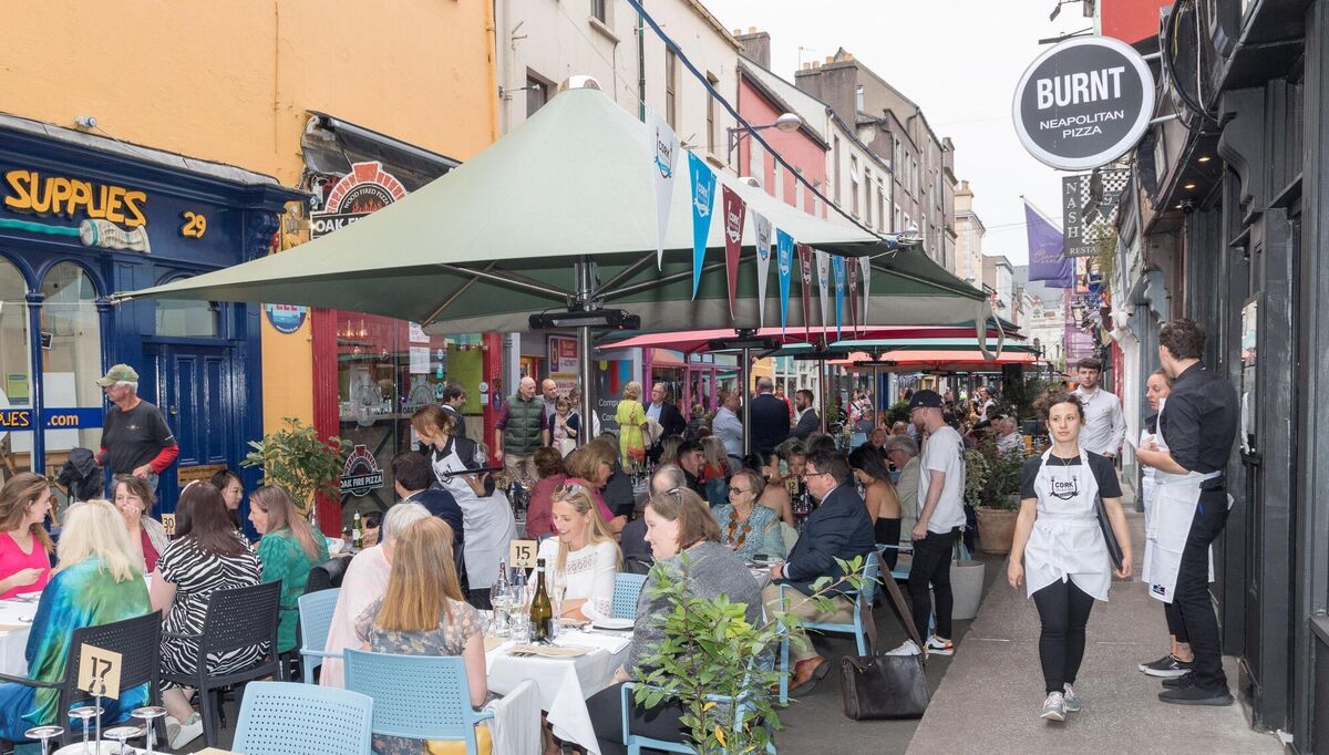 Cork on a Fork attendees enjoy outdoor dining in  newly-pedestrianised Princes St in 2022. Picture: David Creedon