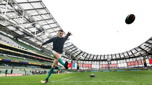 <p>Sam Prendergast during the captain’s run at the Aviva Stadium. Pic: Billy Stickland/Inpho</p>