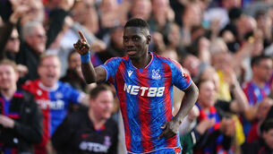 Ismaila Sarr celebrates the winner against Ipswich (Zac Goodwin/PA)