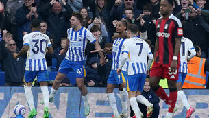 <p>Joao Pedro's stoppage time penalty moved Brighton up to sixth in the Premier League. Pic: Gareth Fuller/PA Wire.</p>
