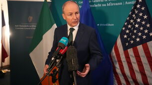 <p>Taoiseach Micheál Martin speaks to the media at JW Marriott Hotel in Austin, Texas, as part of his week-long visit to the US. Picture: Niall Carson/PA </p>