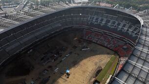 <p>Aerial view of the remodeling works at the Azteca stadium in Mexico City on January 3, 2025. The Azteca stadium is being renovated to host the inauguration of the 2026 World Cup. Pic: ALFREDO ESTRELLA/AFP via Getty Images</p>
