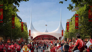 <p>A conceptual image of what the new Manchester United stadium and surrounding area could look like. Pic: Foster + Partners/PA handout</p>