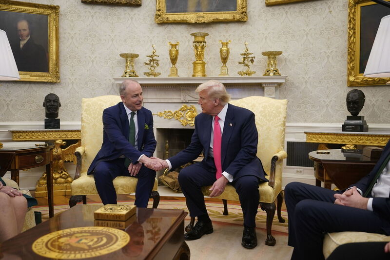 'I’m going to call you Micheál because that’s the way it is,' Donald Trump said to Mr Martin, referring to mispronunciations of his name. Picture: Niall Carson/PA 'I’m going to call you Micheál because that’s the way it is,' Donald Trump said to Mr Martin, referring to mispronunciations of his name. Picture: Niall Carson/PA