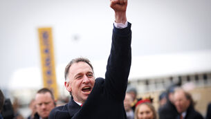 <p>KING HENRY: Trainer Henry de Bromhead celebrates after Rachael Blackmore wins with Bob Olinger. Pic: INPHO/Tom Maher</p>