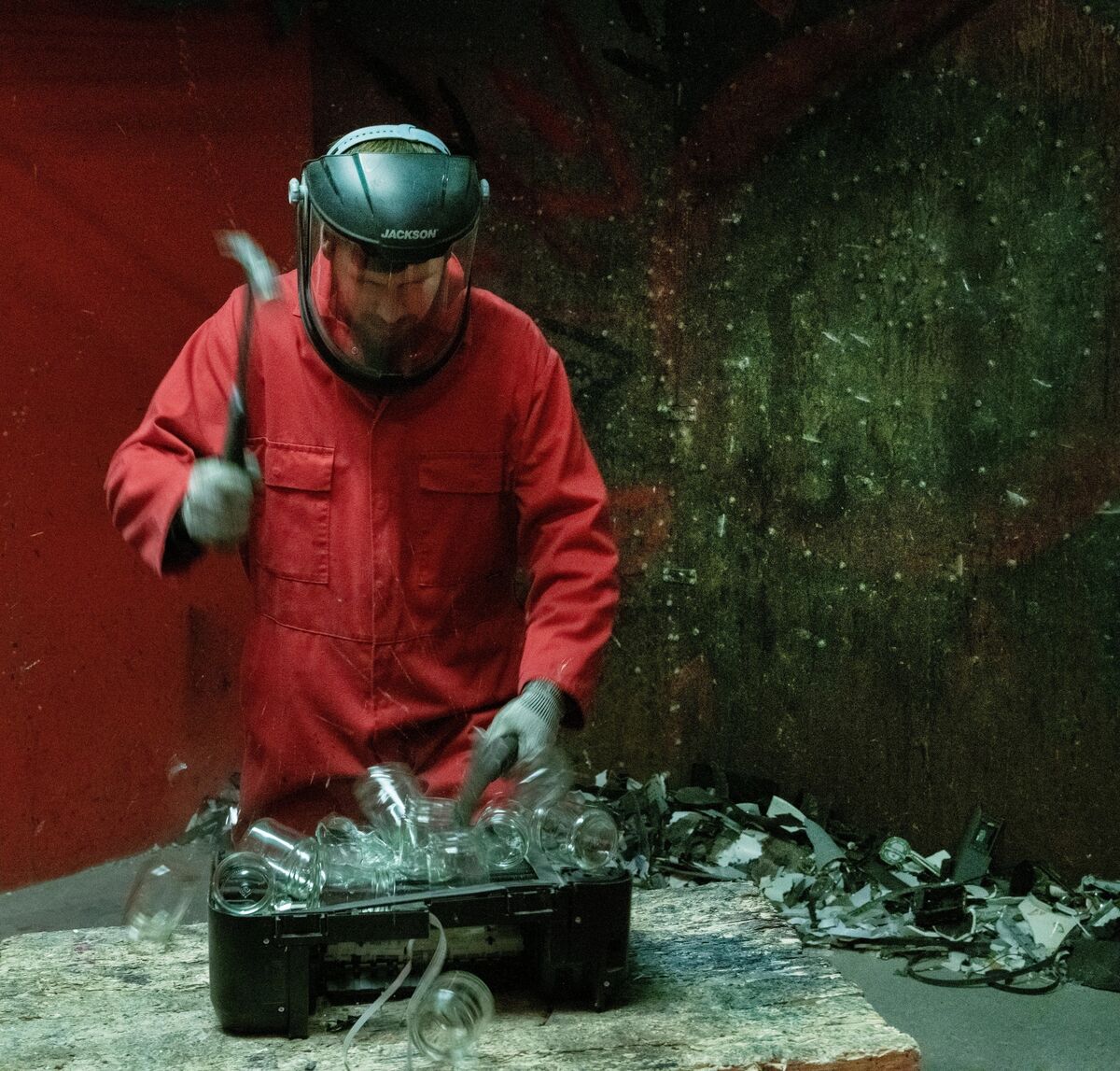  Lukas Baltrusis in the Rage Room. Picture: Moya Nolan
