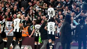 <p>Newcastle United's Alexander Isak celebrates scoring their side's second goal of the game. Pic: Owen Humphreys/PA Wire.</p>