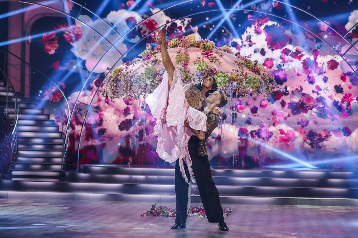 Content creator Kayleigh Trappe and Ervinas Merfeldas during the Dancing with the Stars final