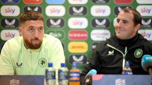 <p>SHOO-IN: Matt Doherty and assistant head coach John O'Shea during a Republic of Ireland media conference at the FAI Headquarters in Abbotstown, Dublin. Photo by Stephen McCarthy/Sportsfile</p>