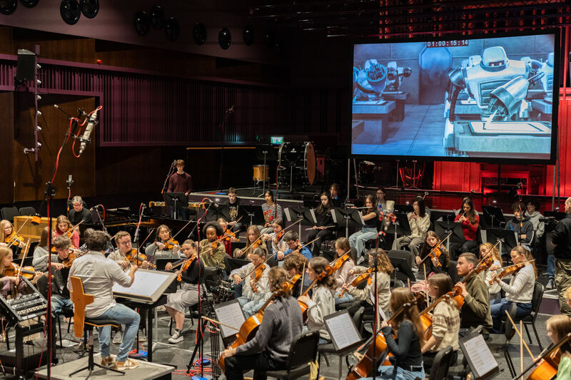 The Cork School of Music Symphony Orchestra performing the original score for ‘Droid Academy’ at Munster Technological University’s Cork School of Music. This groundbreaking animated short film was created by Will Sliney, with an original score composed by Mathias Levy Valensi. Picture: Karol Kachmarsky The Cork School of Music Symphony Orchestra performing the original score for ‘Droid Academy’ at Munster Technological University’s Cork School of Music. This groundbreaking animated short film was created by Will Sliney, with an original score composed by Mathias Levy Valensi. Picture: Karol Kachmarsky