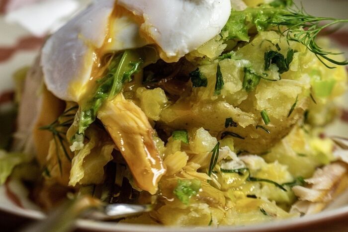 Smoked mackerel colcannon