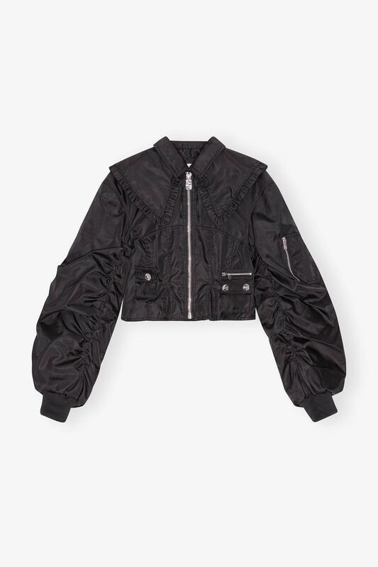 Fashion Black Duchesse Nylon Fitted Jacket, GANNI, €495