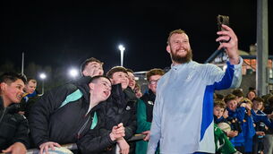 <p>RG Snyman takes a selfie with supporters after a Leinster open training session. Pic: Brendan Moran/Sportsfile</p>