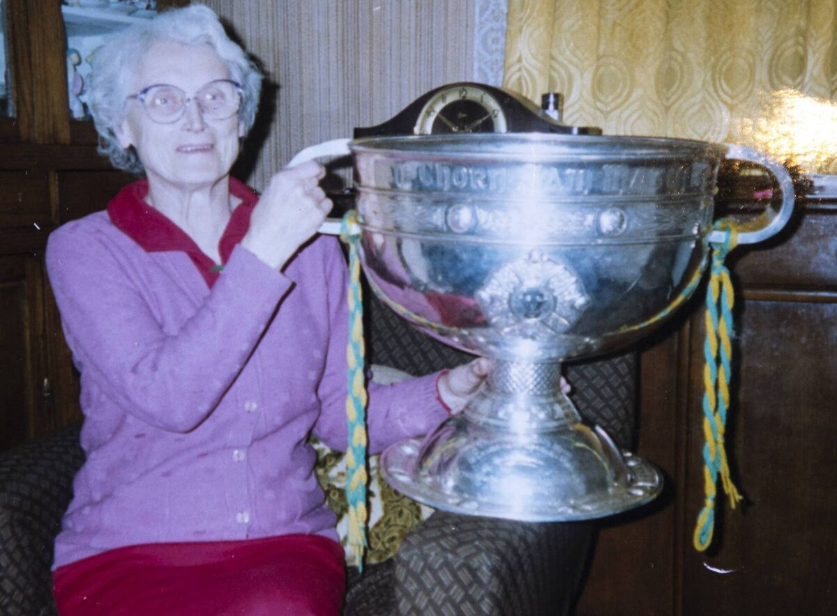 Ruby Druce with the Sam Maguire Trophy in 1992. She was 76 at the time. Picture: North West Newspix