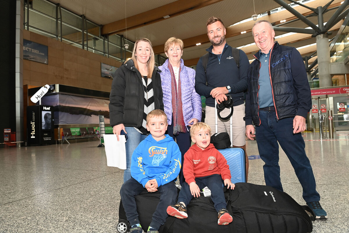 Alan Hayes was greeted by his parents John and Catherine and his sister Laura Fitzgerald with her boys Conor and Eanna at Cork Airport on Friday. His flight from Perth, Australia was diverted from Heathrow to Paris CDG where he was able to catch a connecting flight to Cork. Picture: Larry Cummins