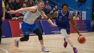 <p>Energywise Ireland Neptune's Chancellor Hunter breaks away from Tralee Warriors Daniel Jokubaitis during the recent Men's Super League basketball match in Neptune Stadium. Picture: Howard Crowdy</p>