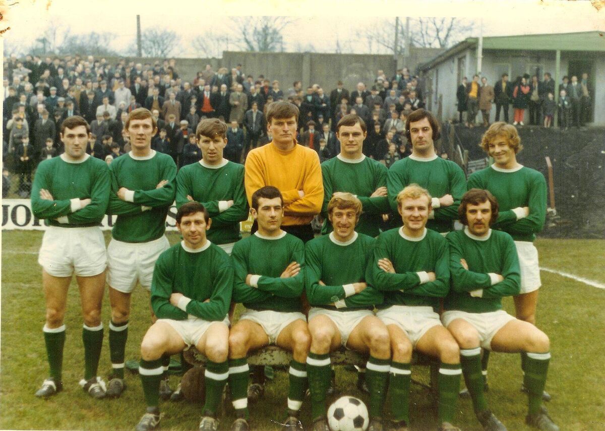 Cork Hibs, league winners in1971. Back: Terry Young, Noel O'Mahony, Frankie Connolly, Joker O'Grady, Tony Marsden, Carl Davenport, Dave Wiggington. Front: Donie Wallace, John Herrick, Dave Bacuzzi, Sonny Sweeny, John Lawson. Missing from photo Miah Dennehy. Cork Hibs, league winners in1971. Back: Terry Young, Noel O'Mahony, Frankie Connolly, Joker O'Grady, Tony Marsden, Carl Davenport, Dave Wiggington. Front: Donie Wallace, John Herrick, Dave Bacuzzi, Sonny Sweeny, John Lawson. Missing from photo Miah Dennehy.