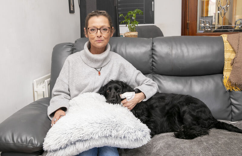 Niamh Conroy who has stage four bowel cancer and is founder of a patient support group Bowel Cancer Ireland with her dog Lyra at her home in Bayside, Dublin. Picture: Gareth Chaney.