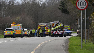 <p> Emergency services on the scene of a fatal accident halfway between the Ballyclough and Dromahane on the N72 Mallow to Killarney Road, Cork. Picture Dan Linehan</p>