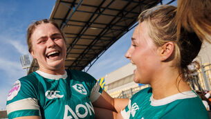 <p>STADIO SMILES: Ireland's Dorothy Wall and Aoife Dalton celebrate winning. Pic: INPHO/Tom Maher</p>