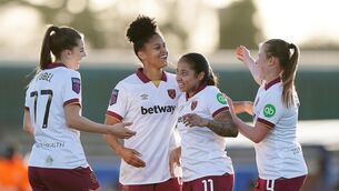 <p>HAPPY HAMMERS: West Ham United's Shekiera Martinez (centre left), Seraina Piubel (left), Manuela Pavi (centre right) and Oona Siren after the Barclays Women's Super League match at Kingsmeadow, London. Pic: Zac Goodwin/PA Wire</p>