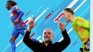 <p>CUP QUALITY: Eberechi Eze, Pep Guardiola, and Nottingham Forest’s Matz Sels. </p>