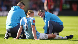 <p>Erling Haaland will see a specialist to determine to extent of his ankle injury. Pic: Adam Davy/PA Wire.</p>