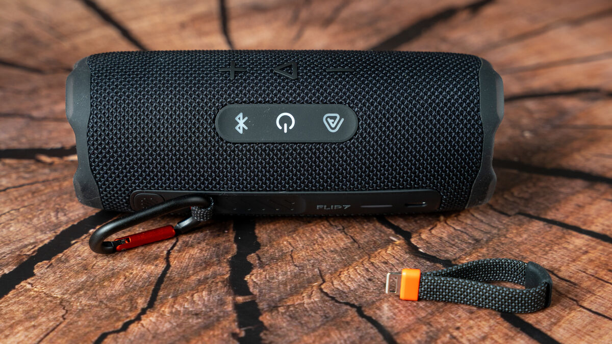 The JBL Flip 7 now sports a quick-release system. Picture: Noel Campion.