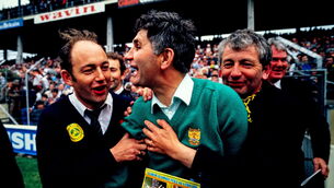 <p>IN LOVE WITH FOOTBALL: Kerry manager Mick O'Dwyer celebrates after the 1986 All-Ireland Senior Football Championship final between Tyrone and Kerry at Croke Park in Dublin. Photo by Ray McManus/Sportsfile</p>
