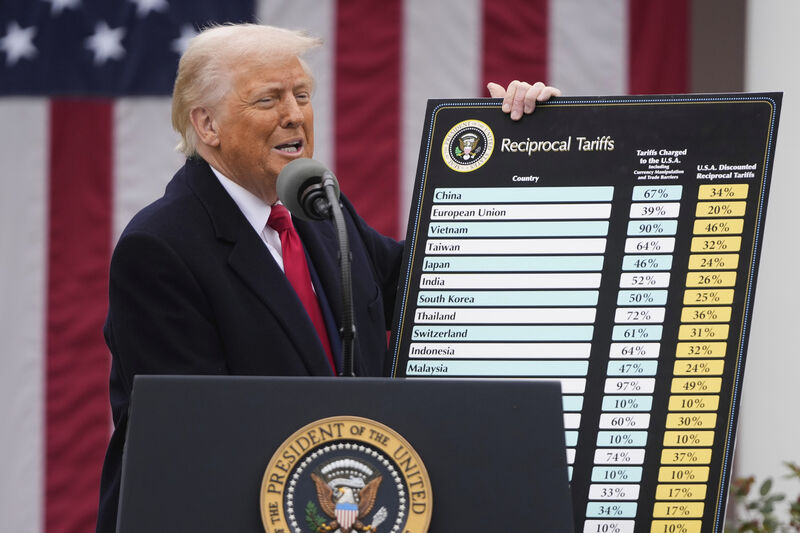 President Donald Trump speaks during an event to announce new tariffs in the Rose Garden at the White House on Wednesday. Picture: AP/Mark Schiefelbein