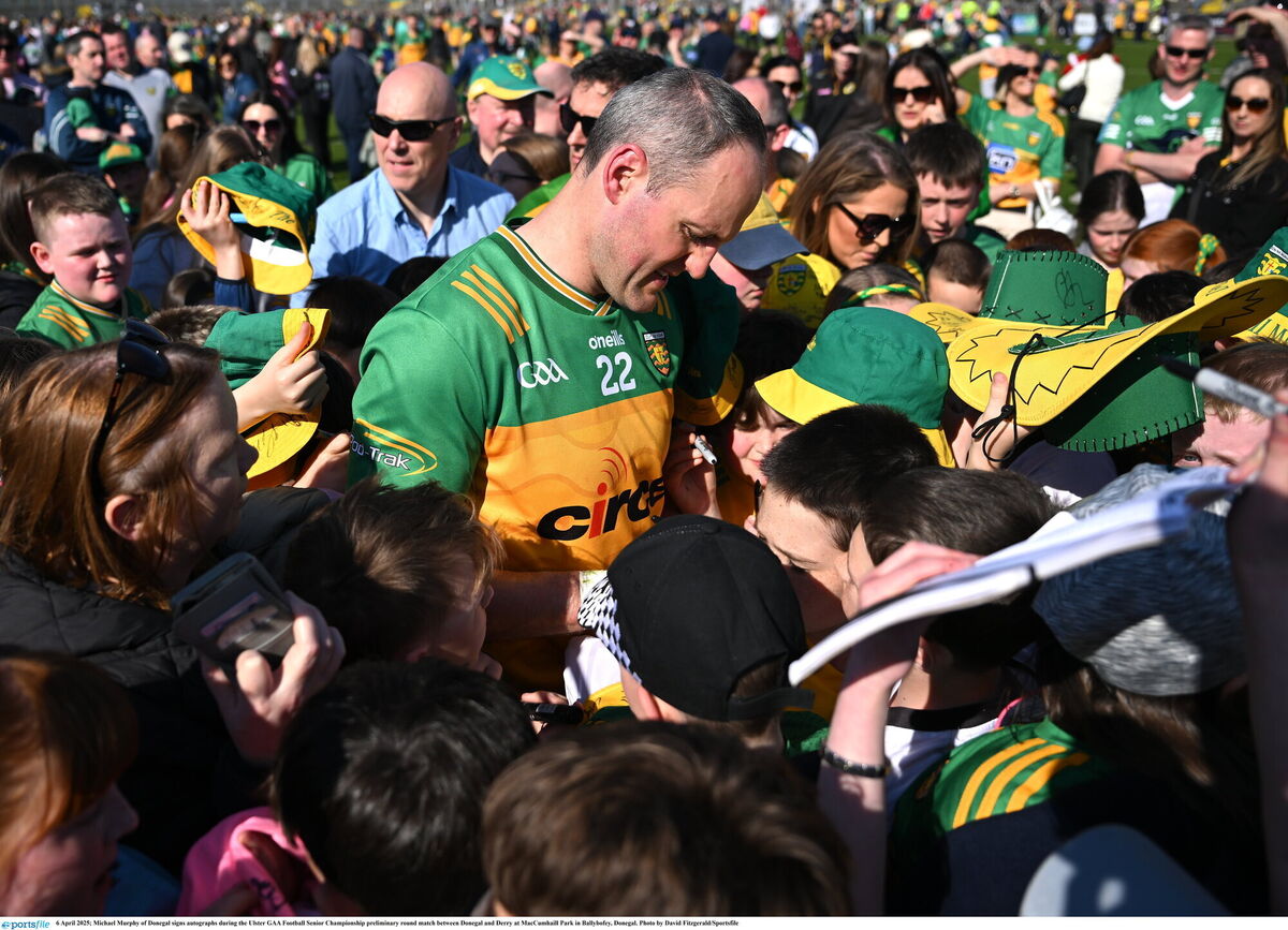 Michael Murphy of Donegal signs autographs during the Ulster GAA Football Senior Championship preliminary round match between Donegal and Derry at MacCumhaill Park in Ballybofey, Donegal. Photo by David Fitzgerald/Sportsfile Michael Murphy of Donegal signs autographs during the Ulster GAA Football Senior Championship preliminary round match between Donegal and Derry at MacCumhaill Park in Ballybofey, Donegal. Photo by David Fitzgerald/Sportsfile