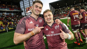 <p>HANDS UP: Munster's Jack Crowley and Craig Casey are putting their hands up for Lions selection. Pic: ©INPHO/Billy Stickland</p>