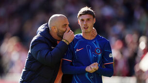 <p>Enzo Maresca and Cole Palmer after the game (Zac Goodwin/PA)</p>