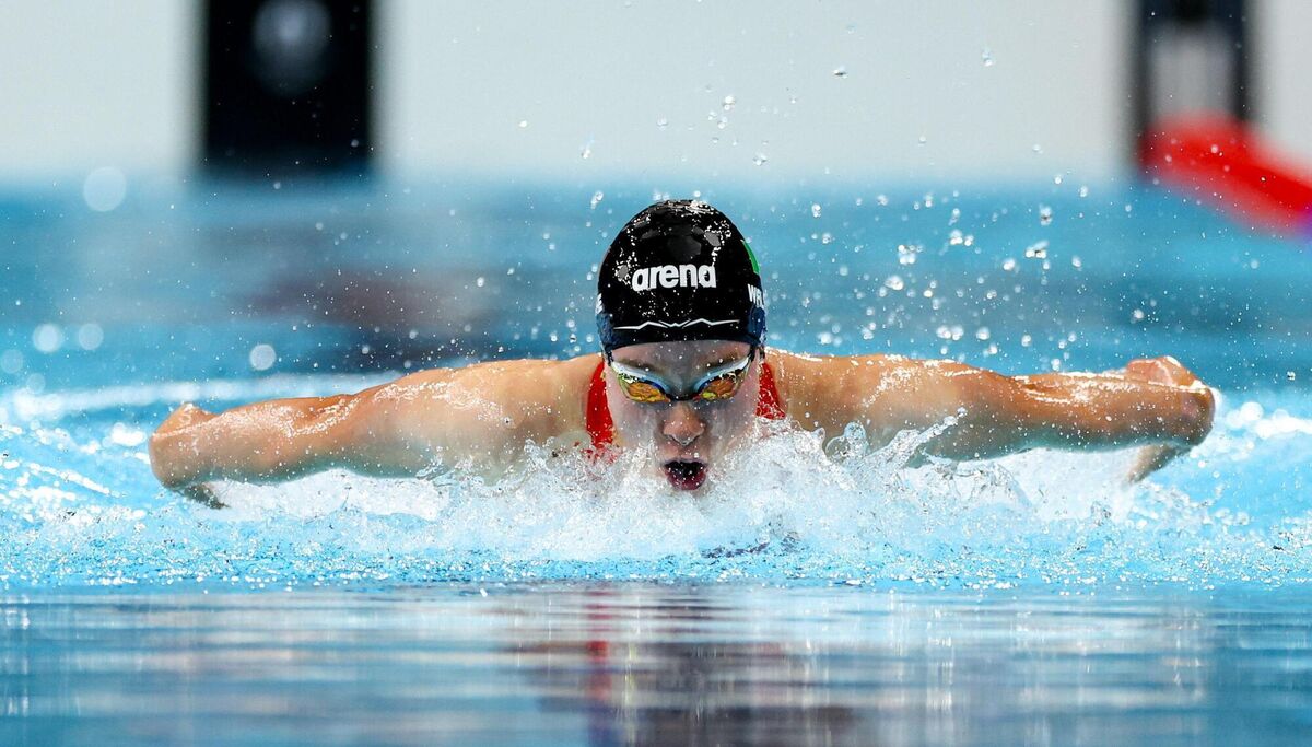 Ellen Walshe of Team Ireland in action during the women's 400m individual medley heats at the Paris La Défense Arena during the 2024 Paris Summer Olympic Games. Pic: Ian MacNicol/Sportsfile. Ellen Walshe of Team Ireland in action during the women's 400m individual medley heats at the Paris La Défense Arena during the 2024 Paris Summer Olympic Games. Pic: Ian MacNicol/Sportsfile.