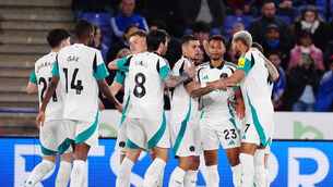 <p>Newcastle’s Jacob Murphy celebrates with his team-mates during the win at Leicester (Mike Egerton/PA)</p>