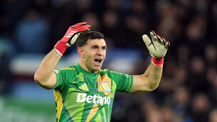 <p>Emiliano Martinez has tried to rile up the Paris St Germain fans (Jacob King/PA)</p>
