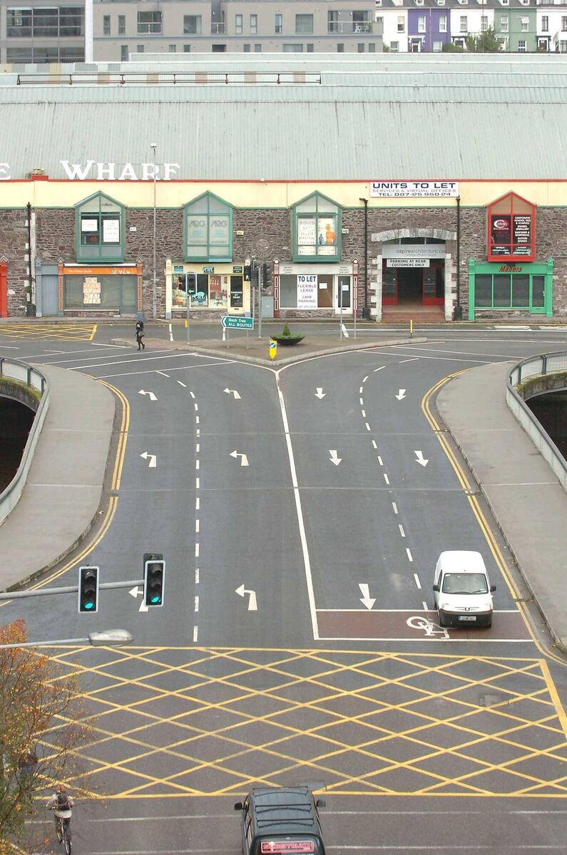 The intersection at Cork City's Michael Collins Bridge and Penrose Quay where the faint road markings meant drivers had to gamble on where their lane was. File picture: Larry Cummins