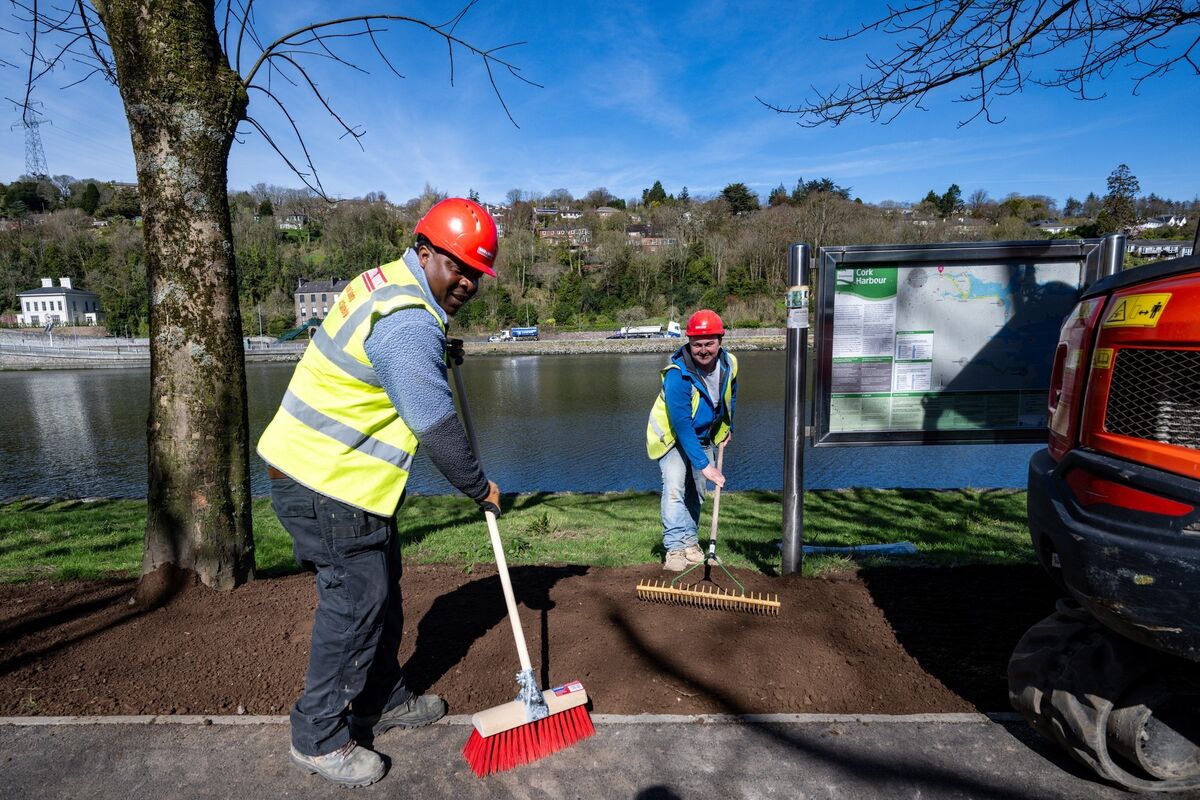 Council workers continuing redevelopment works at the Marina Promenade. Picture: Chani Anderson