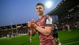 <p>HAPPY DAYS: Jack Crowley of Munster after the Investec Champions Cup Round of 16 match between La Rochelle and Munster at Stade Marcel Deflandre in La Rochelle, France. Pic: Ramsey Cardy/Sportsfile</p>