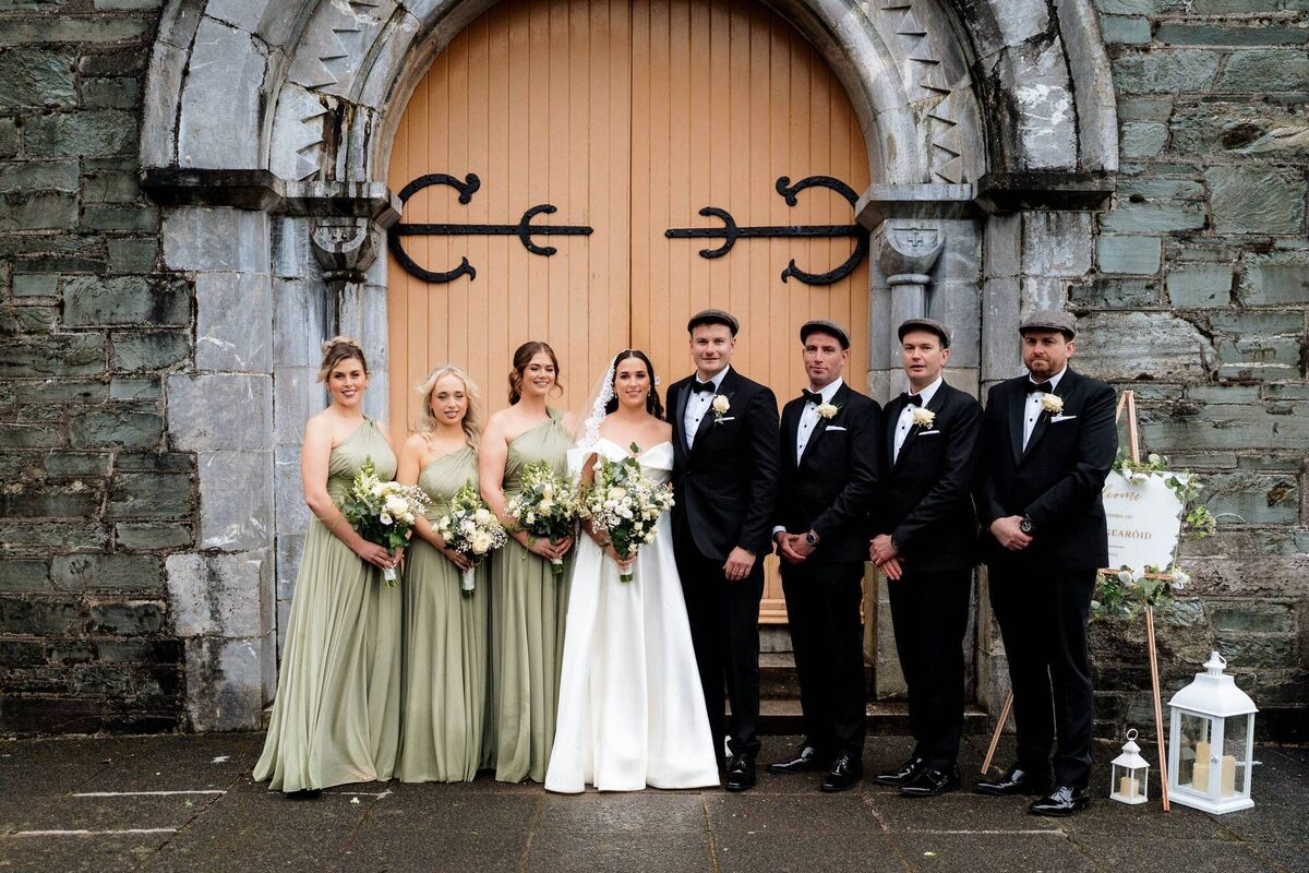 Tricia Delaney and Gearóid Hurley with their wedding party. Pictures: Sarah Kate Photography