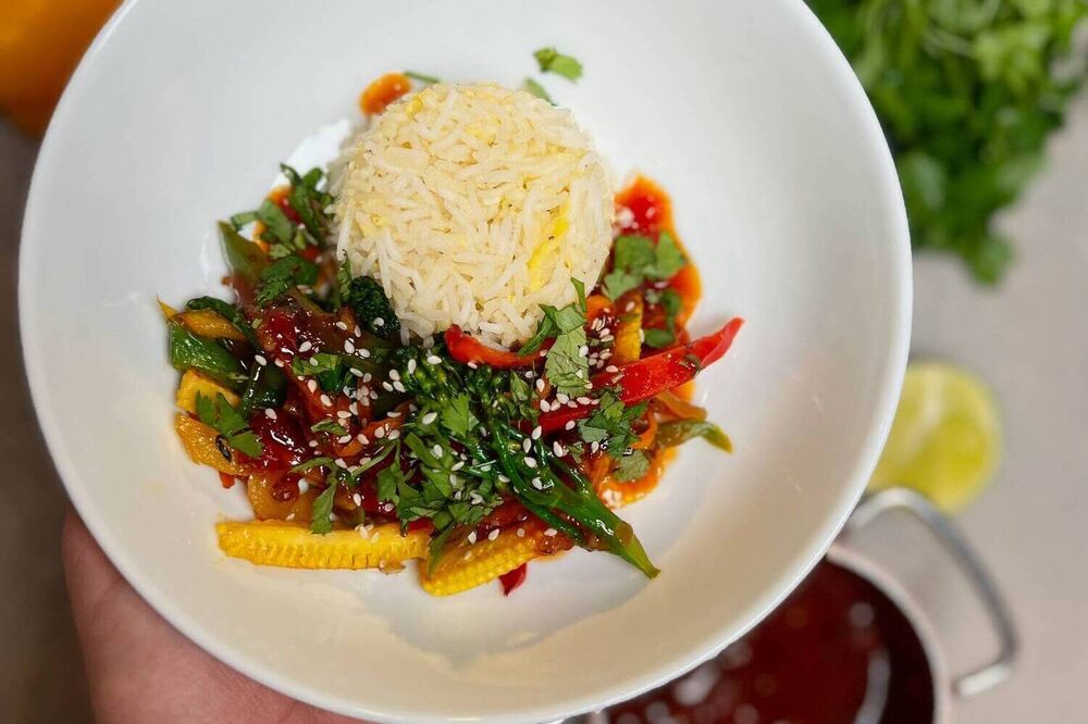 Sweet & Sticky Chicken Stir Fry With Egg Fried Rice