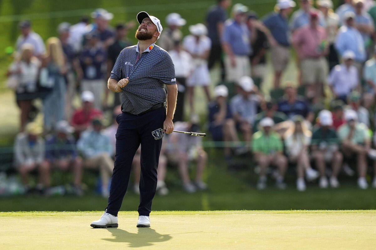 PULLING HARD: Shane Lowry, of Ireland, reacts after missing a putt on the 15th hole during the first round at the Masters golf tournament, Thursday, April 10, 2025, in Augusta, Ga. Pic: AP Photo/David J. Phillip