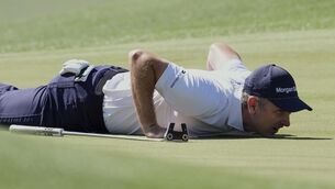 <p>Justin Rose remained top of the leaderboard midway through his second round of the 89th Masters. Picture: Matt Slocum/AP</p>